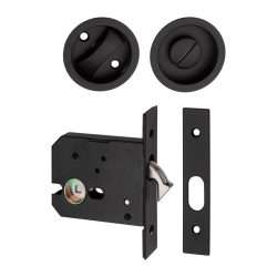 SLIDING WC HOOK LOCK SET 55DIA RND BLACK