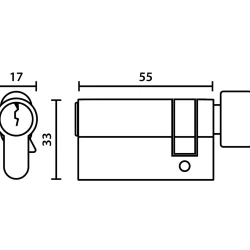 EURO HALF KNOB CYLINDER SATIN NICKEL 55MM