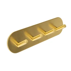 MODERN SELF ADHESIVE SATIN BRASS RECTANGLE FOUR HOOK (ROUNDED EDGES)