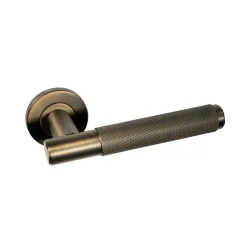 KNURLED T LEVER ROUND ROSE BRUSHED BRONZE